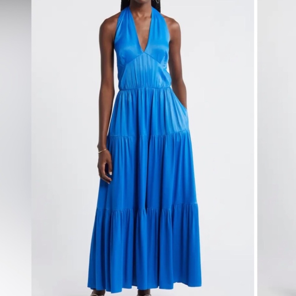 Nordstrom Blue Tiered Ruffled Halter Maxi Dress